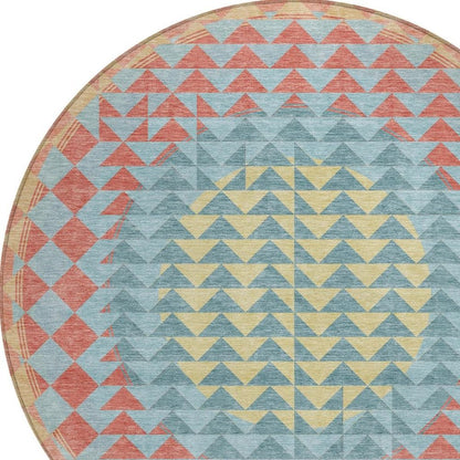8' Teal Blue And Granite Gray Round Geometric Washable Indoor Outdoor Area Rug HomeRoots