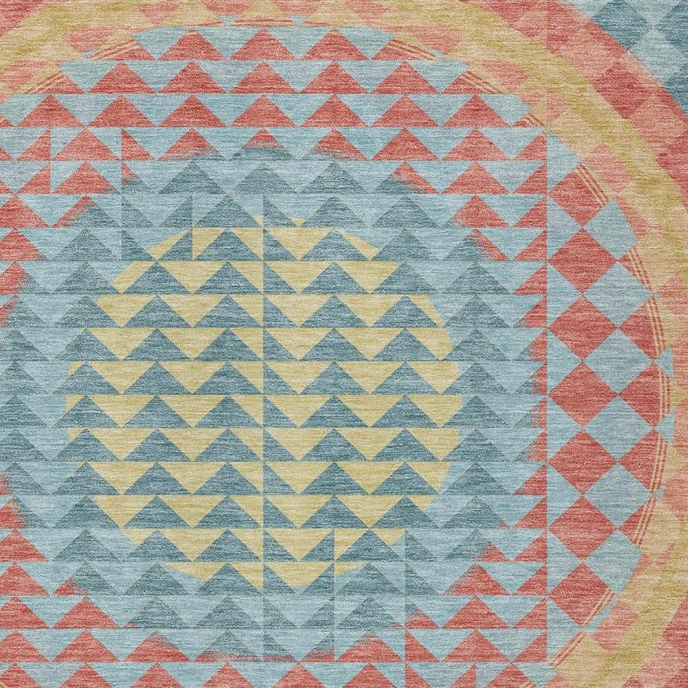 9' X 12' Teal Blue And Granite Gray Geometric Washable Indoor Outdoor Area Rug — view 4