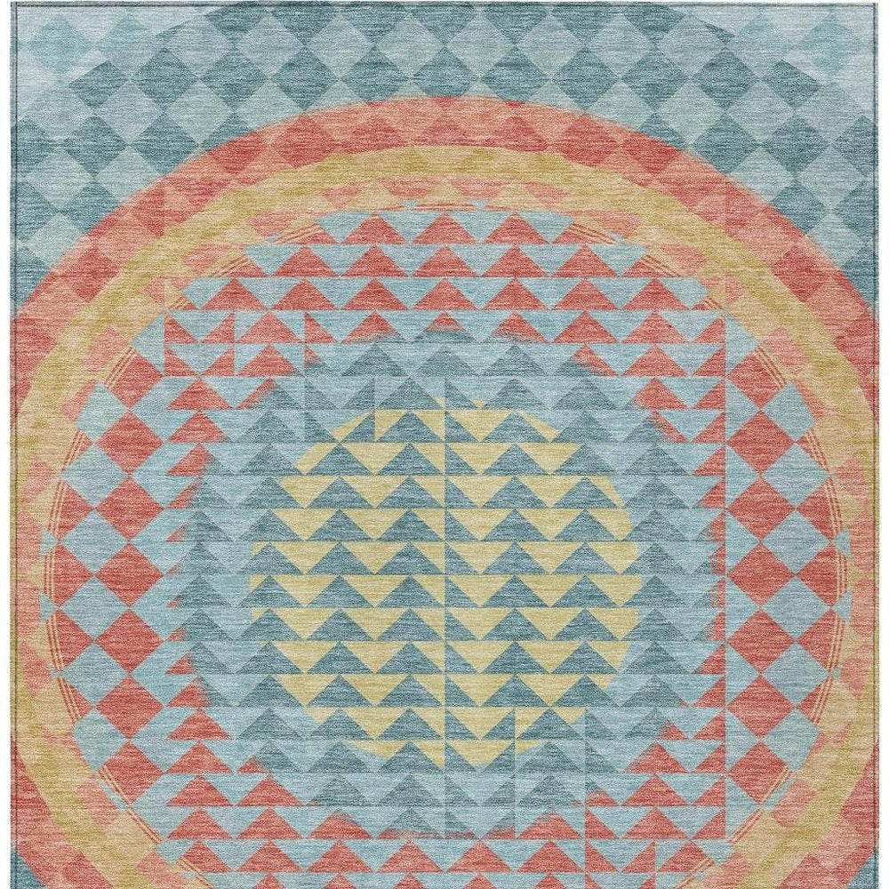 9' X 12' Teal Blue And Granite Gray Geometric Washable Indoor Outdoor Area Rug HomeRoots
