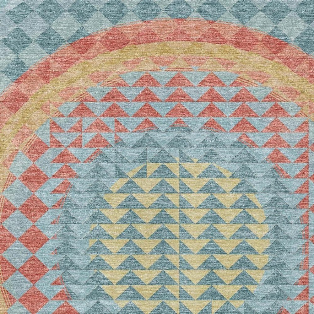 9' X 12' Teal Blue And Granite Gray Geometric Washable Indoor Outdoor Area Rug — view 8