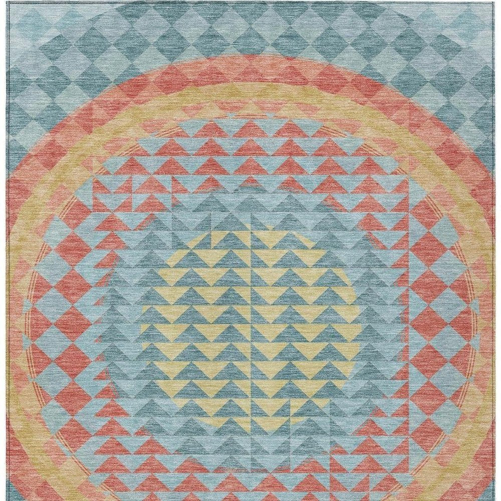 9' X 12' Teal Blue And Granite Gray Geometric Washable Indoor Outdoor Area Rug — view 9