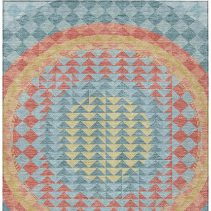 10' X 14' Teal Blue And Granite Gray Geometric Washable Indoor Outdoor Area Rug HomeRoots