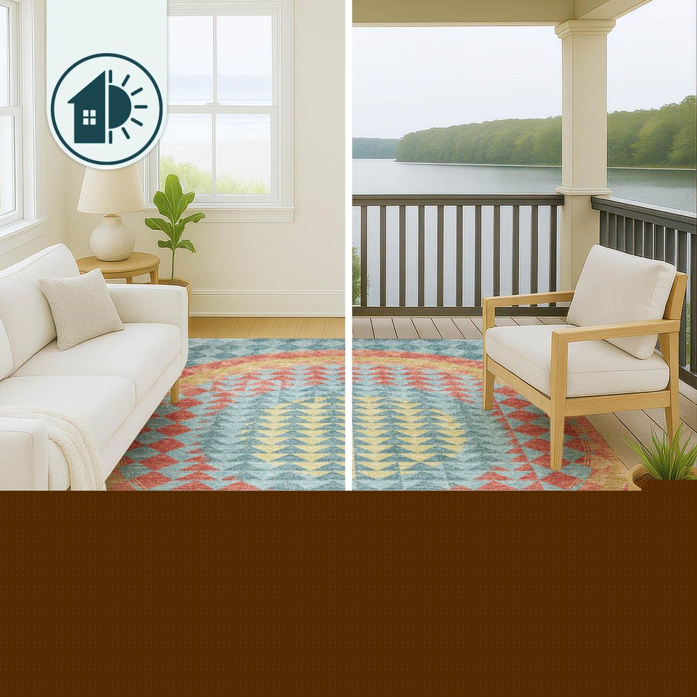 10' X 14' Teal Blue And Granite Gray Geometric Washable Indoor Outdoor Area Rug — view 12