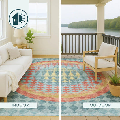 10' X 14' Teal Blue And Granite Gray Geometric Washable Indoor Outdoor Area Rug HomeRoots