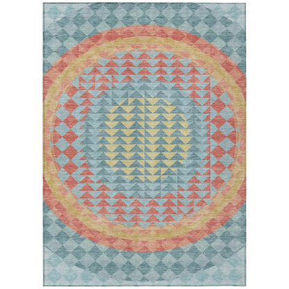 10' X 14' Teal Blue And Granite Gray Geometric Washable Indoor Outdoor Area Rug HomeRoots