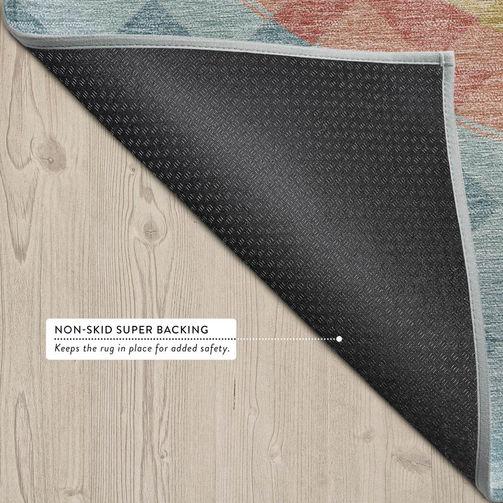 10' X 14' Teal Blue And Granite Gray Geometric Washable Indoor Outdoor Area Rug — view 13