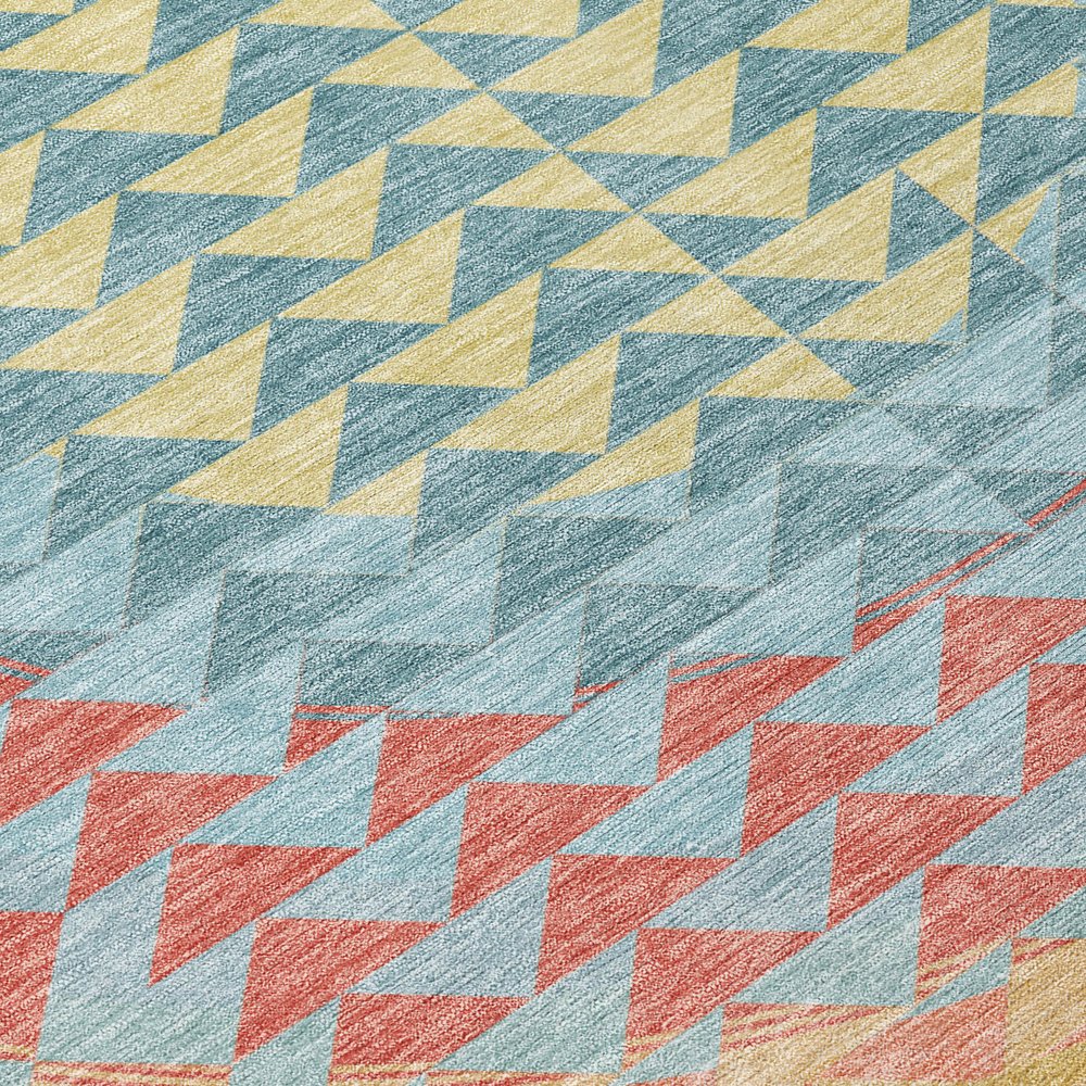 10' X 14' Teal Blue And Granite Gray Geometric Washable Indoor Outdoor Area Rug — view 10