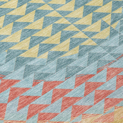 10' X 14' Teal Blue And Granite Gray Geometric Washable Indoor Outdoor Area Rug HomeRoots