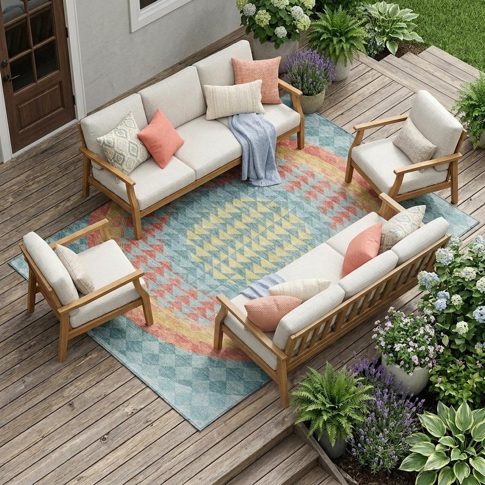 10' X 14' Teal Blue And Granite Gray Geometric Washable Indoor Outdoor Area Rug HomeRoots