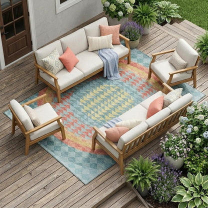 10' X 14' Teal Blue And Granite Gray Geometric Washable Indoor Outdoor Area Rug HomeRoots
