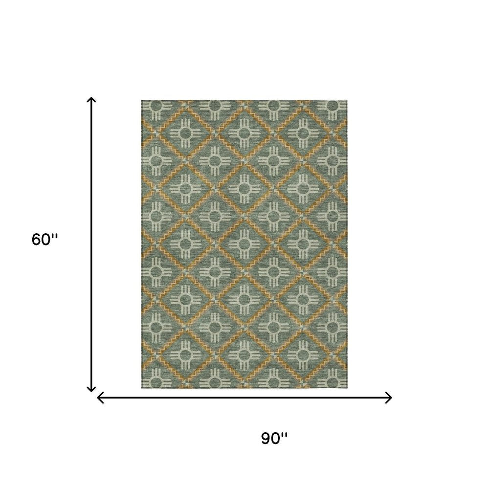 5' X 8' Green And Red Geometric Washable Indoor Outdoor Area Rug — view 6