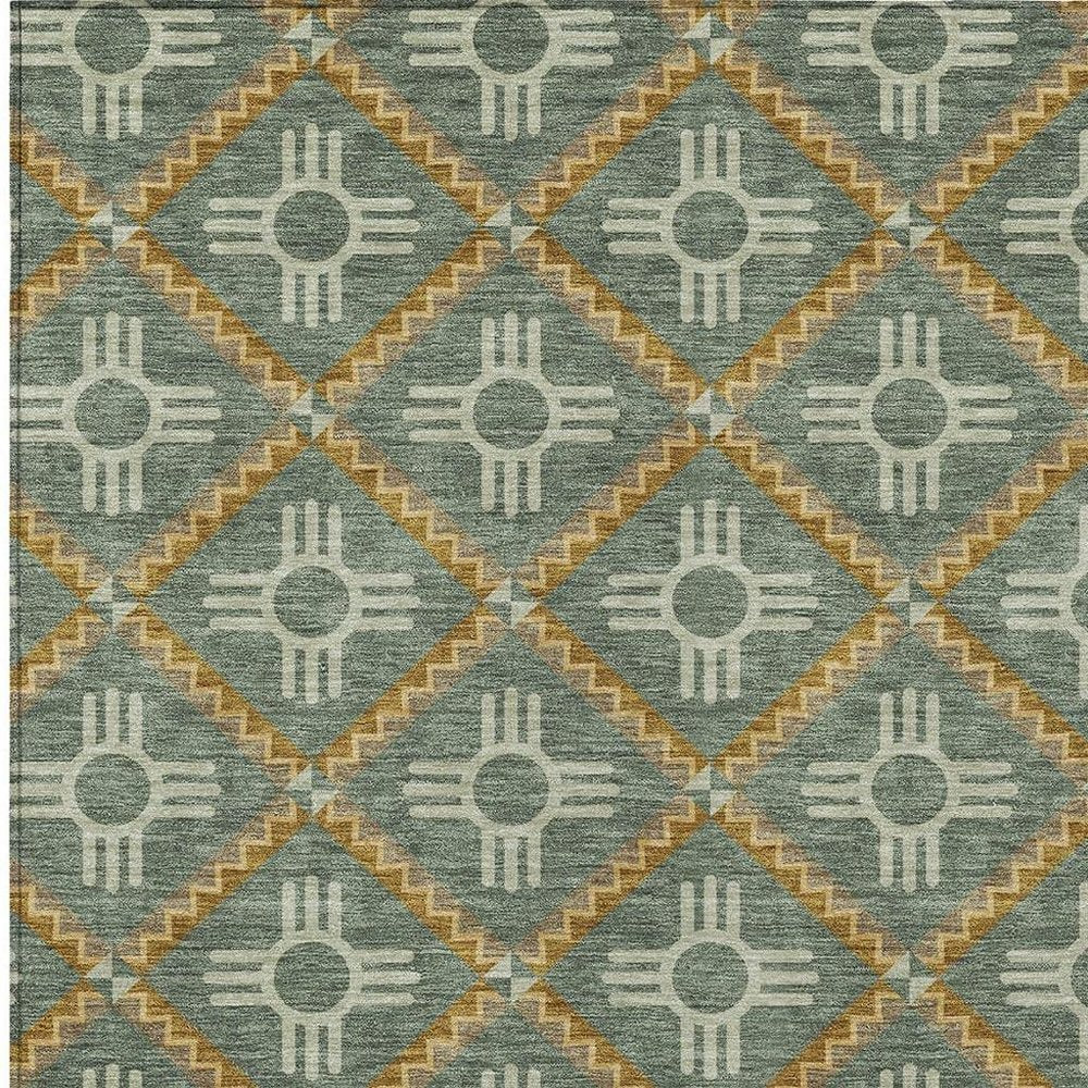 5' X 8' Green And Red Geometric Washable Indoor Outdoor Area Rug — view 8