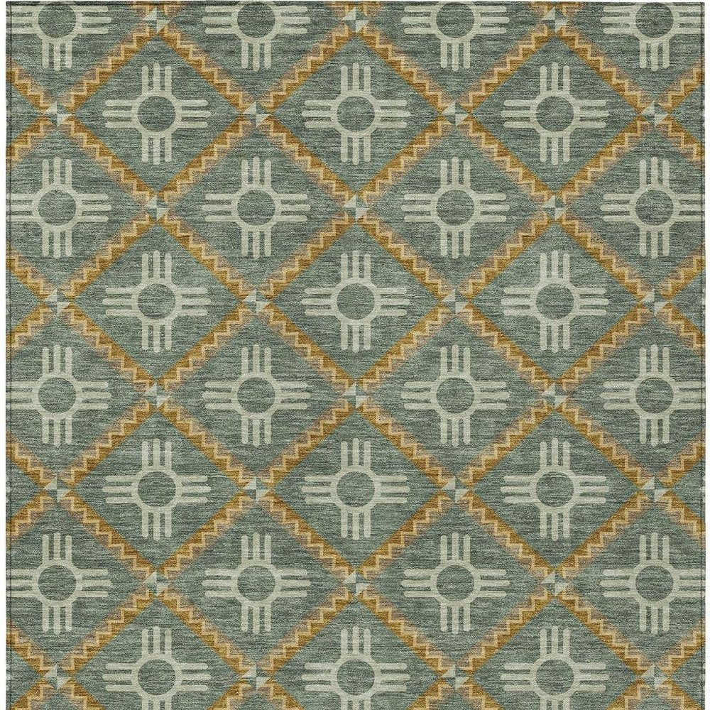 5' X 8' Green And Red Geometric Washable Indoor Outdoor Area Rug — view 9