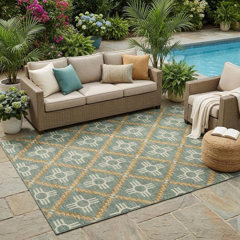 5' X 8' Green And Red Geometric Washable Indoor Outdoor Area Rug HomeRoots