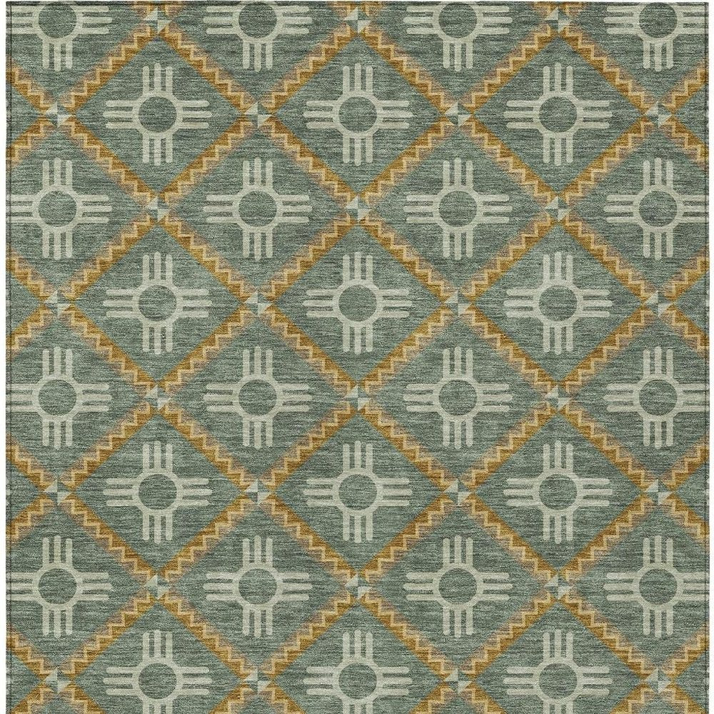 9' X 12' Green And Red Geometric Washable Indoor Outdoor Area Rug — view 5