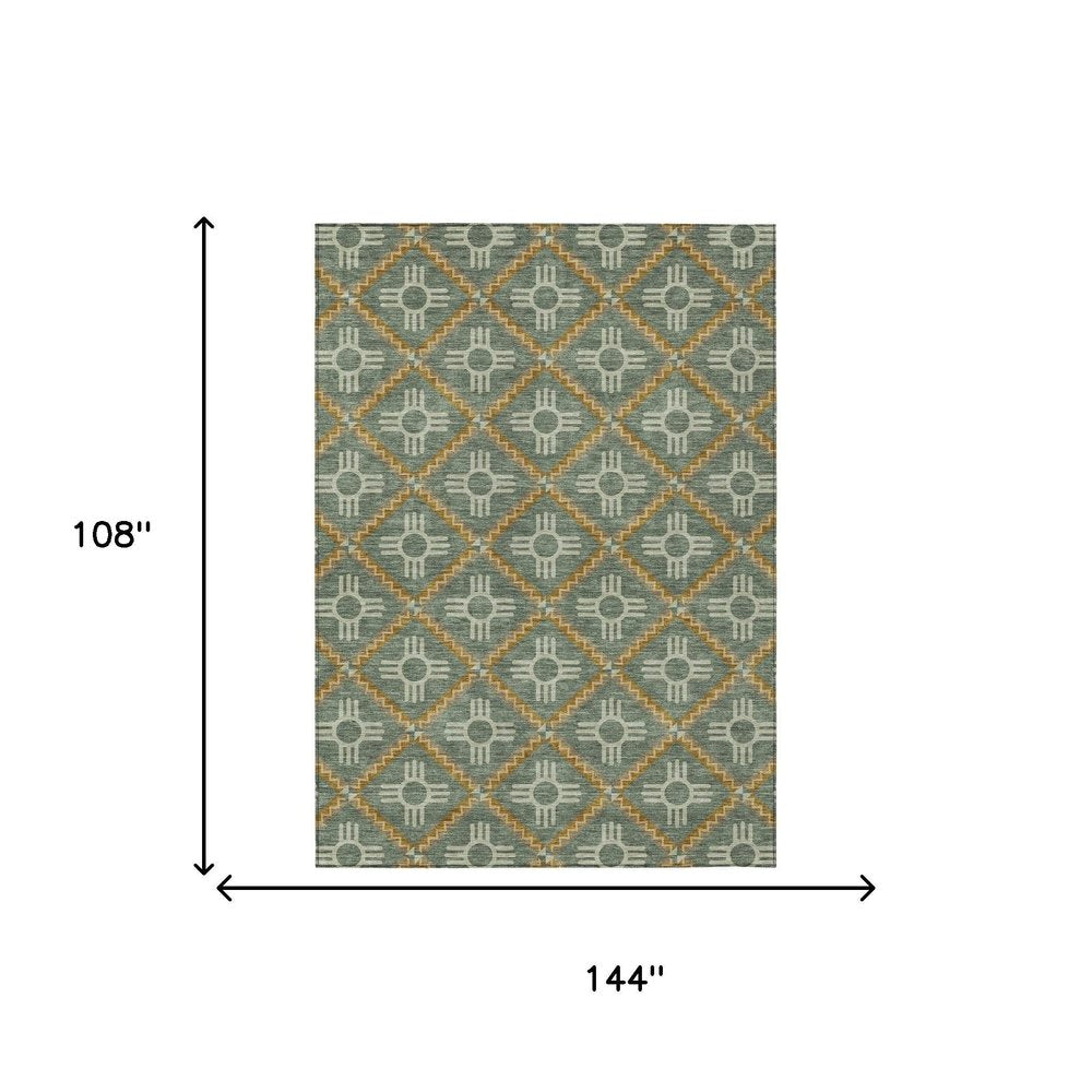 9' X 12' Green And Red Geometric Washable Indoor Outdoor Area Rug — view 6