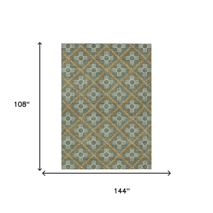 9' X 12' Green And Red Geometric Washable Indoor Outdoor Area Rug