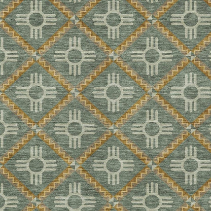 9' X 12' Green And Red Geometric Washable Indoor Outdoor Area Rug