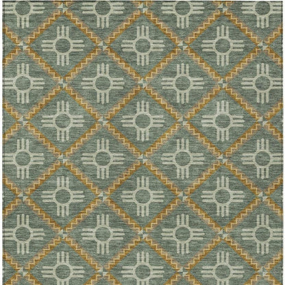 9' X 12' Green And Red Geometric Washable Indoor Outdoor Area Rug