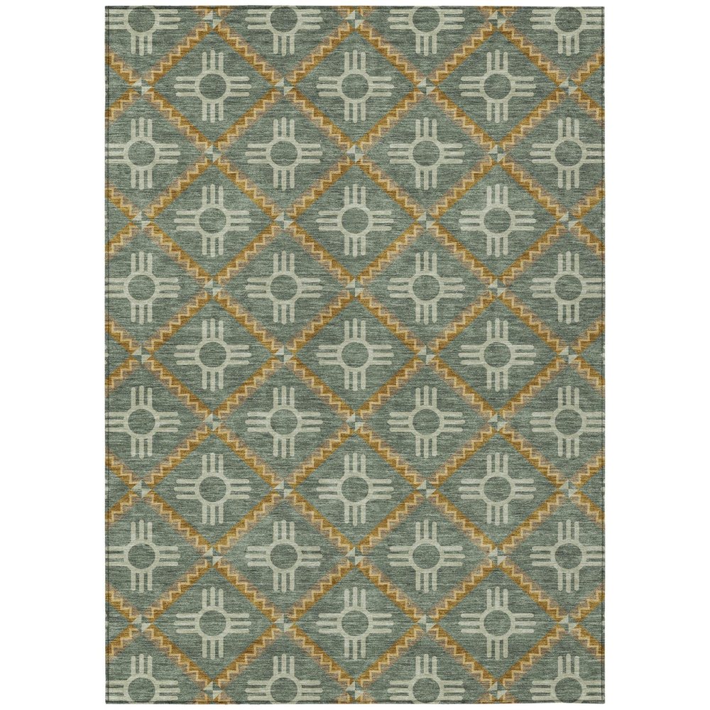 9' X 12' Green And Red Geometric Washable Indoor Outdoor Area Rug