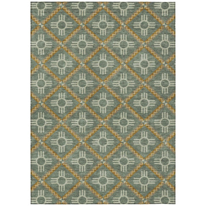 9' X 12' Green And Red Geometric Washable Indoor Outdoor Area Rug