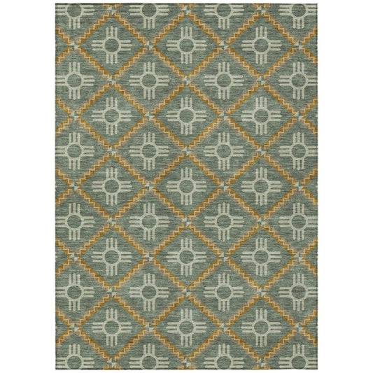 9' X 12' Green And Red Geometric Washable Indoor Outdoor Area Rug