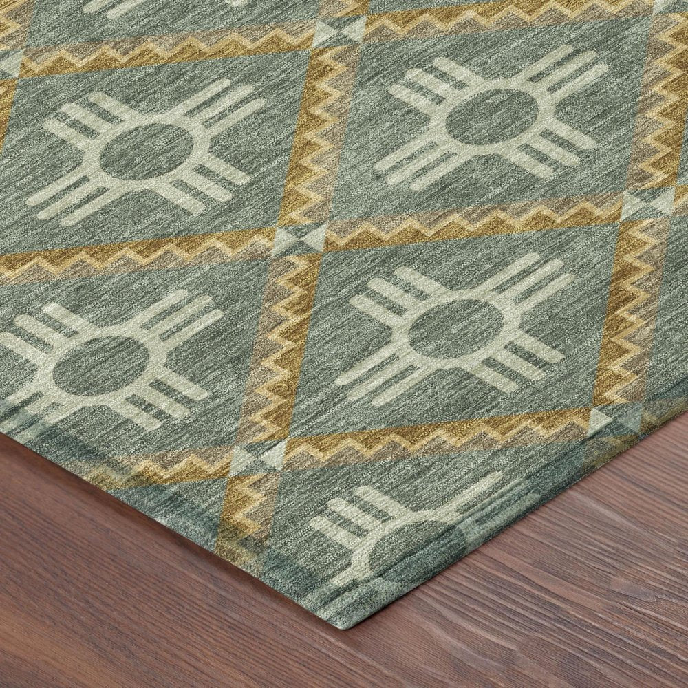 9' X 12' Green And Red Geometric Washable Indoor Outdoor Area Rug — view 2