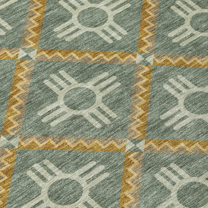 9' X 12' Green And Red Geometric Washable Indoor Outdoor Area Rug