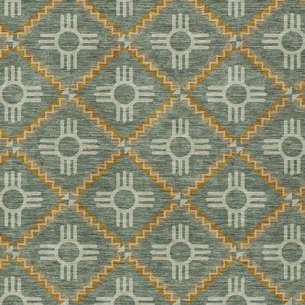 10' X 14' Green And Red Geometric Washable Indoor Outdoor Area Rug — view 4