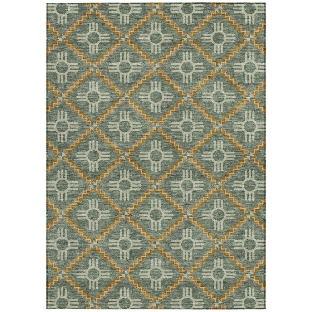 10' X 14' Green And Red Geometric Washable Indoor Outdoor Area Rug — view 16