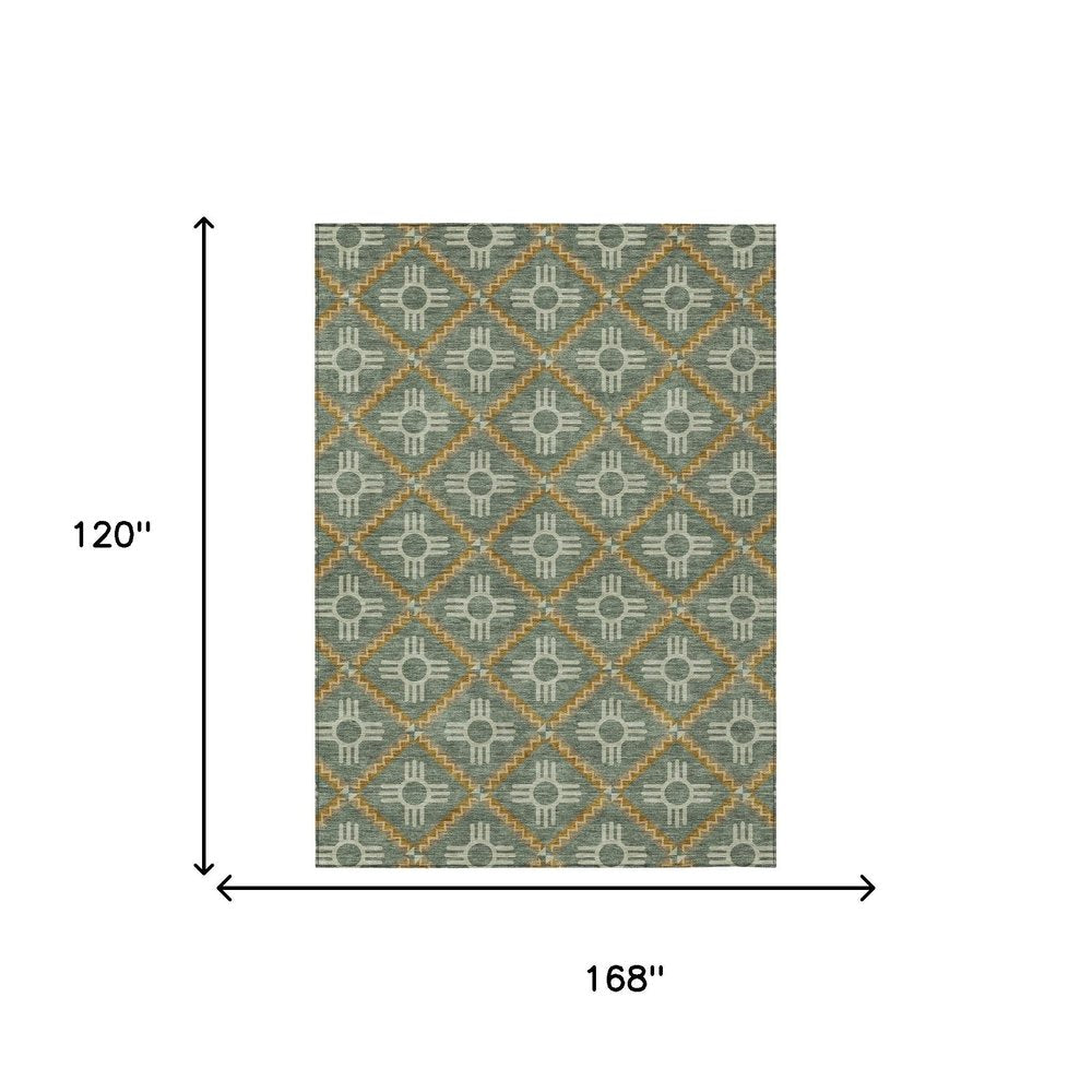 10' X 14' Green And Red Geometric Washable Indoor Outdoor Area Rug — view 22