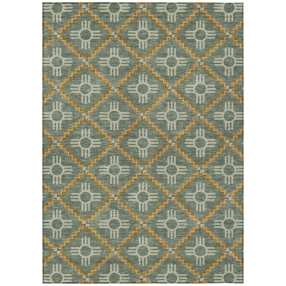 10' X 14' Green And Red Geometric Washable Indoor Outdoor Area Rug — view 14
