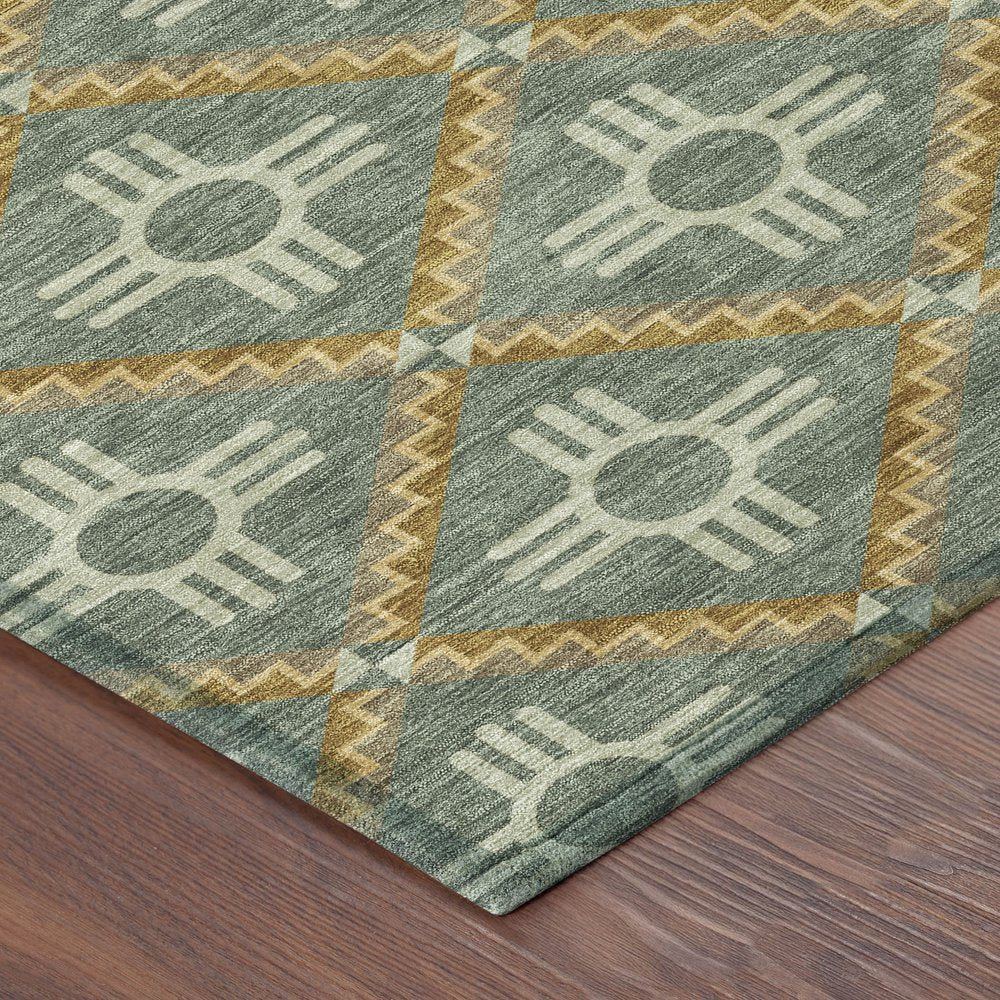 10' X 14' Green And Red Geometric Washable Indoor Outdoor Area Rug — view 20