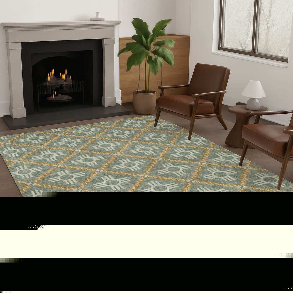 10' X 14' Green And Red Geometric Washable Indoor Outdoor Area Rug — view 18