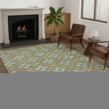 10' X 14' Green And Red Geometric Washable Indoor Outdoor Area Rug HomeRoots