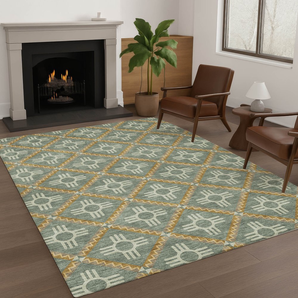 10' X 14' Green And Red Geometric Washable Indoor Outdoor Area Rug — view 7