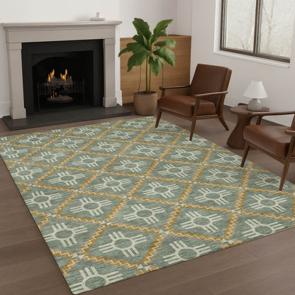 10' X 14' Green And Red Geometric Washable Indoor Outdoor Area Rug HomeRoots
