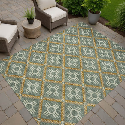 10' X 14' Green And Red Geometric Washable Indoor Outdoor Area Rug HomeRoots