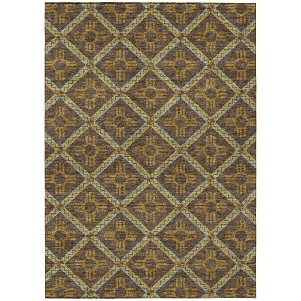 3' X 5' Chocolate And Taupe Geometric Washable Indoor Outdoor Area Rug — view 1