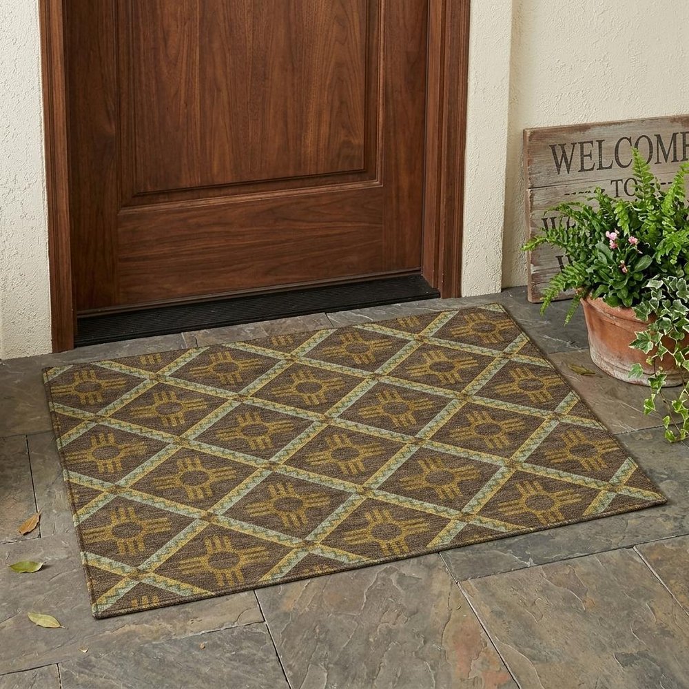 3' X 5' Chocolate And Taupe Geometric Washable Indoor Outdoor Area Rug — view 6