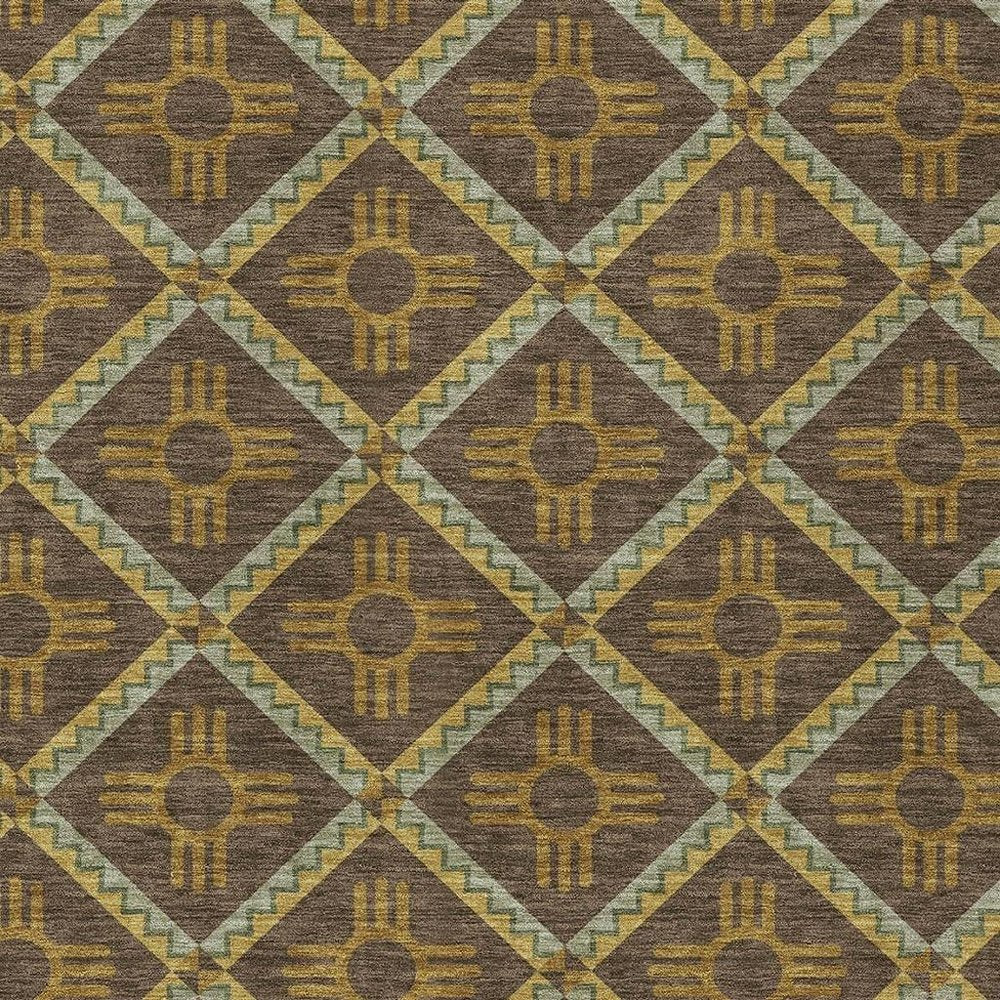 3' X 5' Chocolate And Taupe Geometric Washable Indoor Outdoor Area Rug HomeRoots