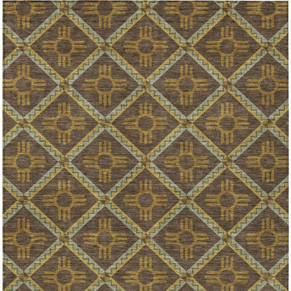 10' X 14' Chocolate And Taupe Geometric Washable Indoor Outdoor Area Rug HomeRoots