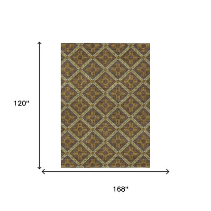 10' X 14' Chocolate And Taupe Geometric Washable Indoor Outdoor Area Rug HomeRoots