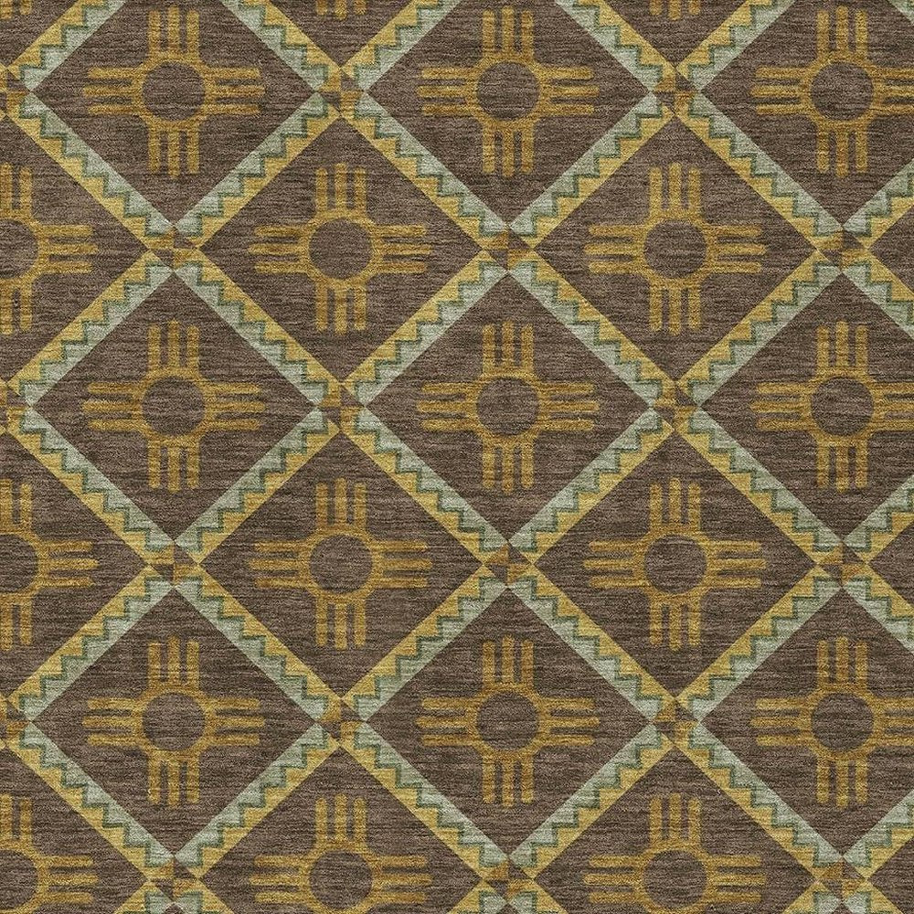 10' X 14' Chocolate And Taupe Geometric Washable Indoor Outdoor Area Rug HomeRoots
