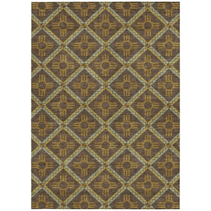 10' X 14' Chocolate And Taupe Geometric Washable Indoor Outdoor Area Rug HomeRoots