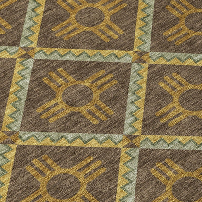 10' X 14' Chocolate And Taupe Geometric Washable Indoor Outdoor Area Rug HomeRoots