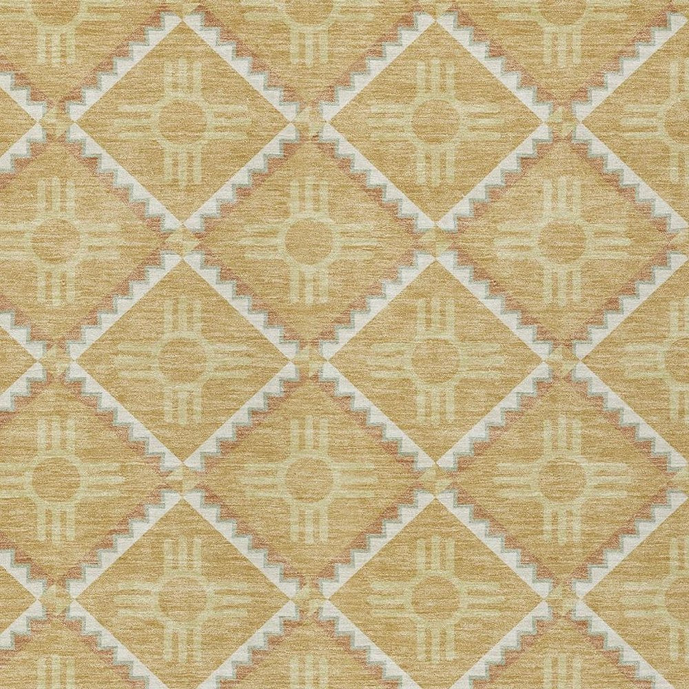3' X 5' Gold And Brown Geometric Washable Indoor Outdoor Area Rug — view 4