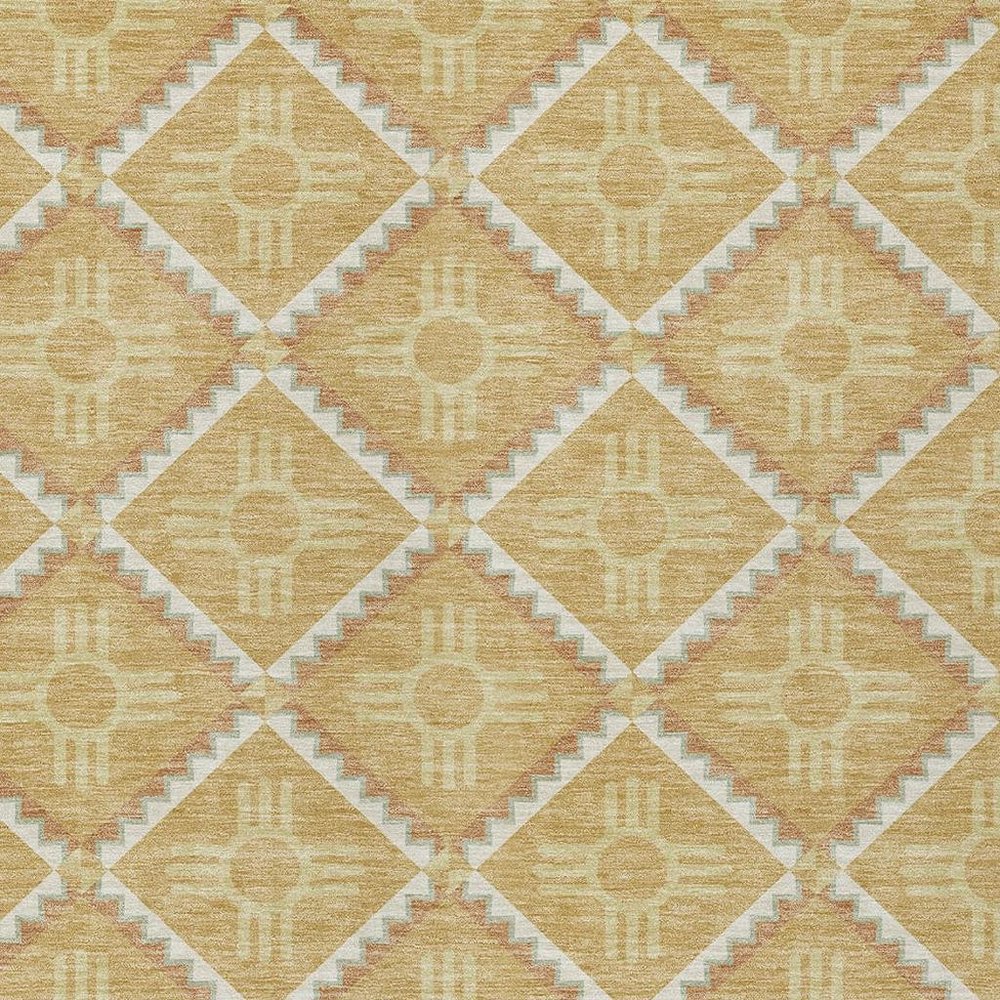 3' X 5' Gold And Brown Geometric Washable Indoor Outdoor Area Rug