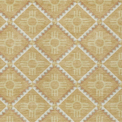 3' X 5' Gold And Brown Geometric Washable Indoor Outdoor Area Rug