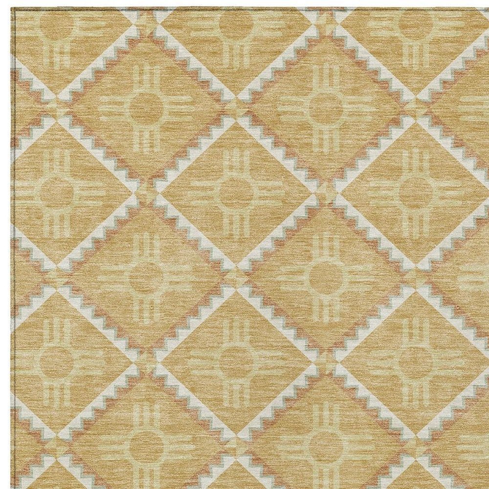 3' X 5' Gold And Brown Geometric Washable Indoor Outdoor Area Rug — view 8
